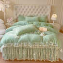 GobekUsa Lace Princess Bedding Set with Velvet Bed Skirt & Quilt Cover