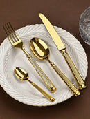 GobekUsa Golden Stainless Steel Flatware Set, 4Pcs Fork Knife Spoon Cutlery Kit.