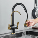 GobekUsa Gourmet Pull Out Black Gold Kitchen Faucet with Sprayer Mixer Swivel Sink Tap