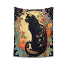 GobekUsa Black Cat Tapestry Wall Hanging - Psychedelic Floral Art for Cat Lovers