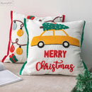 GobekUsa Christmas Santa Snowflake Embroidery Pillow Cover Square Cotton 45x45cm
