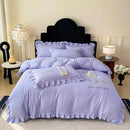 GobekUsa French Embroidered Cotton Bed Skirt Set with Ruffled Edges