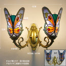 GobekUsa Butterfly Glass Sconces LED Wall Lamps Tiffany Mediterranean Bedroom Lighting