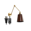 GobekUsa Copper Swing Arm LED Wall Sconce with Pull Chain Switch, Modern Nordic Wooden Lamp