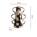 GobekUsa Geometric Check Pattern Ceramic Vase with Handle for Home Decoration