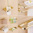GobekUsa Gold Brass Bathroom Hardware Set: Paper Holder, Towel Bar, Soap Basket, Towel Rack