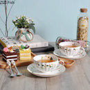 GobekUsa Elegant Gold Flower Cup & Saucer Set - Delicate Porcelain Tea Coffee Mug