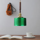 GobekUsa Green Glass LED Pendent Lamps, Walnut Copper Modern Hanging Light Fixtures