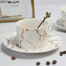 GobekUsa Gilded Marble Texture Ceramic Cup & Saucer Set for Dining Table Tea & Coffee