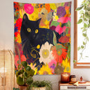 GobekUsa Cat Print Poster: Funny Black Cat in Floral Bouquet - Boho Home Decor