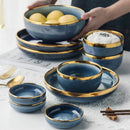 GobekUsa Blue Gradient Ceramic Plate Set - Elegant Dinner & Dessert Plates, Salad Soup Bowl - Luxury Tableware