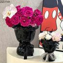GobekUsa Ceramic Vase with Artificial Flowers Bouquet for Desk and Room Decoration