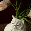 GobekUsa Ceramic White Cat Vase for Desk Decor and Artificial Flowers Arrangement