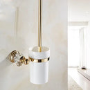GobekUsa Brass and Crystal Bathroom Accessories Set: Shelf, Robe Hook, Paper Holder, Brush Holder
