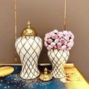 GobekUsa Gold Diamond Porcelain Vase: Elegant Ceramic Home Decoration & Storage Jar