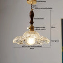 GobekUsa LED Pendant Light Fixture Wood Handle Clear Glass Modern Hanging Lamp