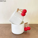 GobekUsa Cherry Handle Mug: White Ceramic Tea & Coffee Cup for Dining Table