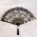 GobekUsa Elegant Gemstone Handle Lace Fan for Dark Gothic Court Party