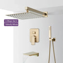 GobekUsa Brushed Gold Shower Faucet Set 2/3 Way Rainfall Bathtub Mixer Wall Mounted Box