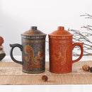 GobekUsa Dragon Purple Clay Tea Mug with Lid Strainer, Handmade Yixing Teacup