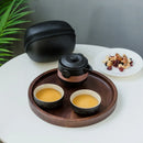 GobekUsa Black Pottery Tea Set: Pot & 2 Cups in Portable Bag