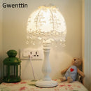 GobekUsa Lace Fabric Table Lamp Led Desk Light for Home Wedding Decor Bedroom