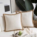 GobekUsa Hemp Rope Edging Lotus Leaf Hug Pillowcase - Medium Cotton Linen Cushion Cover