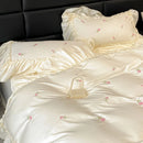 GobekUsa Ice Silk Embroidery Bedding Sets: Luxury Rayon Duvet Set with Lace, Soft & Cozy