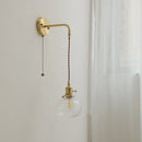 GobekUsa Glass Copper LED Wall Lights with Knob Switch, Modern Bedside Lamp