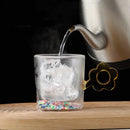 GobekUsa 250ml Double Wall Glass Mug with Glitter Flowers and Flower Handle