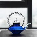 GobekUsa Blue Glass Teapot - Japanese Style Heat-Resistant Twisted Handle Glass Teapot