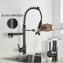 GobekUsa LED Brushed Kitchen Faucet with Pull-Down Spring, Single Handle Swivel Spout