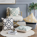 GobekUsa Geometric Embroidery Cushion Cover Navy Blue White Yellow 50x50cm Home Decor Pillow