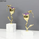 GobekUsa Amethyst Flower Ornaments Gold-plated Dragonfly Decor Sculpture Room Decor