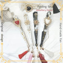 GobekUsa Elegant Gemstone Handle Lace Fan for Dark Gothic Court Party