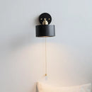 GobekUsa Black Wood LED Wall Light with Pull Chain Switch, Rotating Japanese Style Bedside Lamp