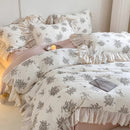GobekUsa French Lace Floral Ruffles Bedding Set - 100% Cotton Wrinkled Yarn 4Pcs