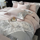 GobekUsa Luxe Butterfly Flowers Embroidery Bedding Set with Duvet Cover Sheet Pillowcases 4Pcs