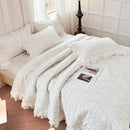 GobekUsa Leaf Embroidery Double Layer Lace Ruffles Quilt Set with Bedspread & Pillowcases