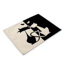 GobekUsa Black Cat Linen Placemat Set for Dining Table & Kitchen Decor