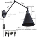 GobekUsa LED Long Arm Wall Lamp with Pull Chain Switch for Home Hotel Bathroom