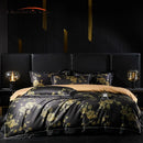 GobekUsa Gold Flowers Luxury Egyptian Cotton Bedding Set with 1000TC Soft Duvet Cover, Sheets, Pillowcases