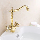 GobekUsa Antique Brass Basin Faucet with Swivel Spout and Cross Handles