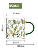 GobekUsa Cactus Glass Tea Milk Cups With Scale - Coffee Mug Tumbler Water Cups