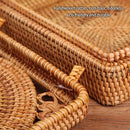 GobekUsa Handwoven Rattan Storage Box with Lid Chinese Knot Ornament for Kitchen Organization
