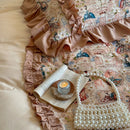 GobekUsa 100% Cotton French Print Lace Ruffles Bedding Set - 4 Piece Bed Sets