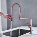 GobekUsa Gold Brass Kitchen Faucet with Foldable Pull Down Spring Spout Mixer Tap