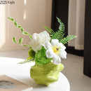 GobekUsa Green Ceramic Vase: Unique Plant Pot for Stylish Room Decor