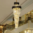 GobekUsa Gold Black Crystal Chandelier Staircase Lights 3m Long Luxury Villa Lighting