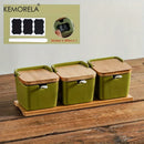 GobekUsa Japanese Retro Ceramic Seasoning Jar Set with Tray - 3-Piece Kitchen Organizer